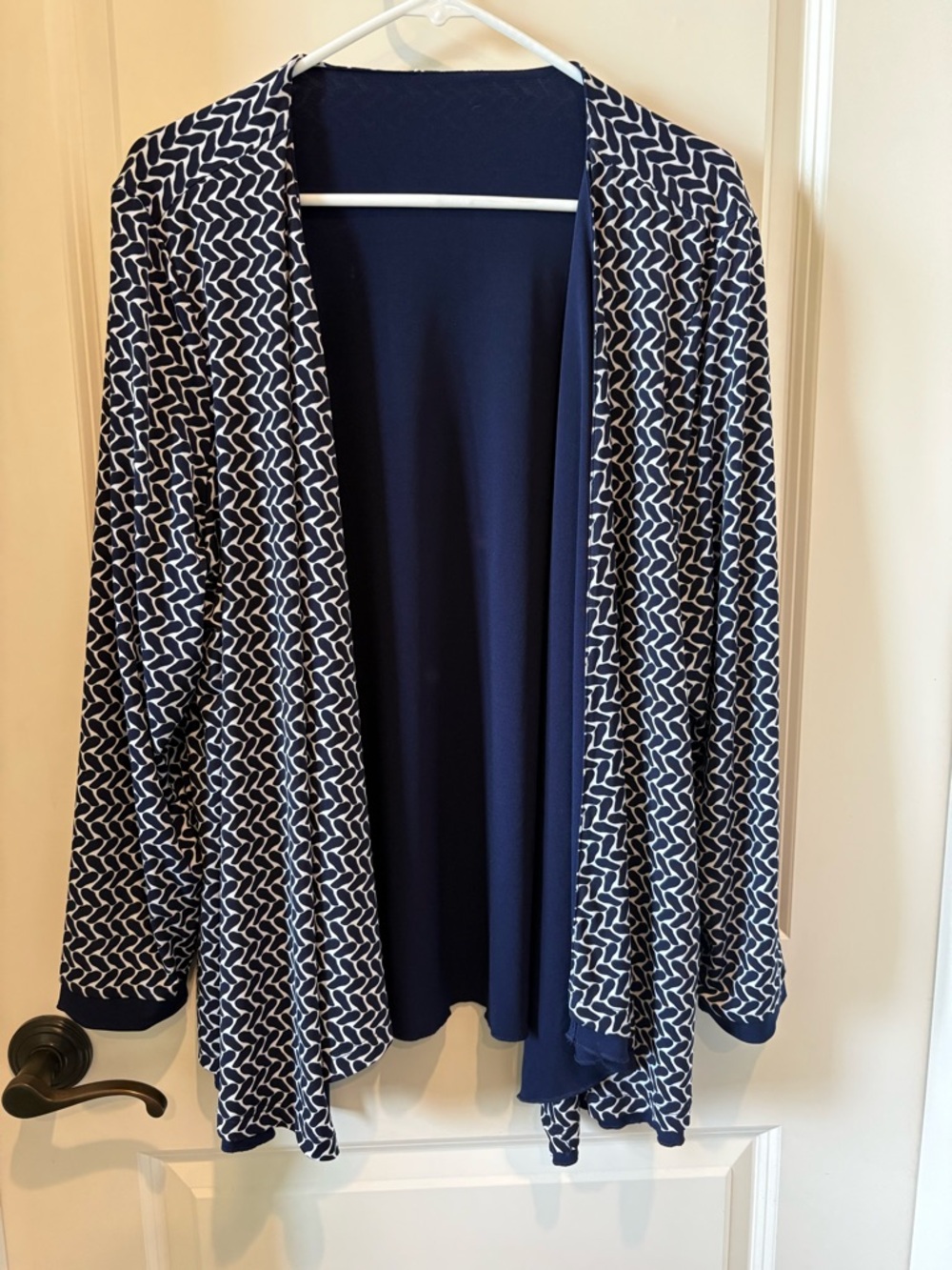 Navy and White reversible Open-Front Women's Cardigan Sweater